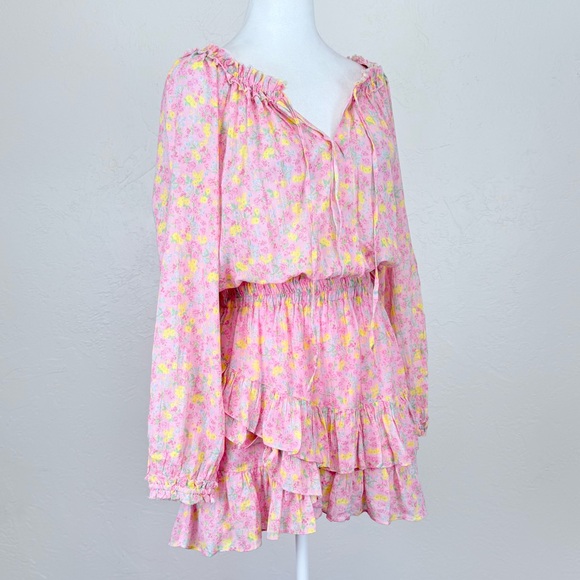 NWT LoveShackFancy Rayna Mini Dress in Melon Punch Floral Print Size M - Picture 3 of 16